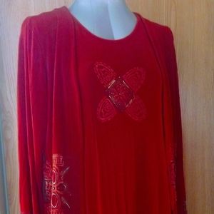 EUC Studio G Women's Red 2 Pcs Tunic Dress Set Ful